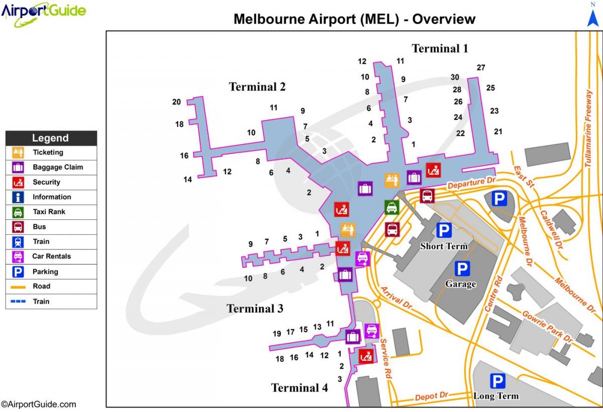 नक्शे के मेलबर्न हवाई अड्डे के टर्मिनल