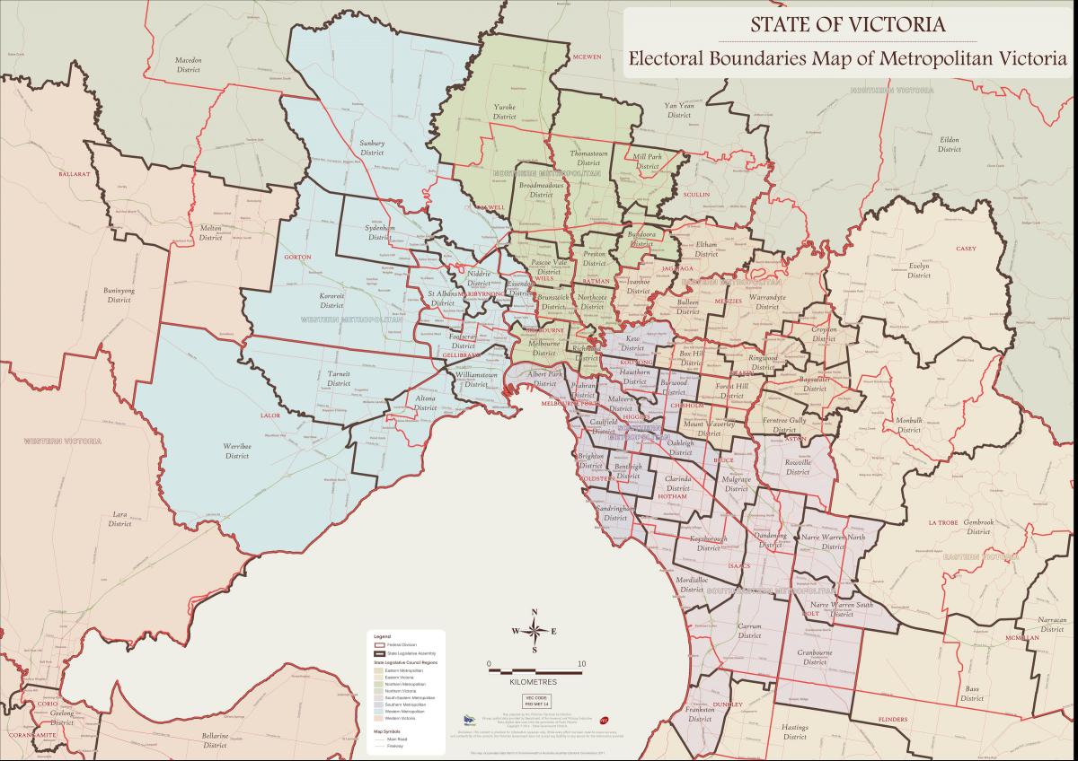 नक्शा मेलबोर्न के पूर्वी उपनगरों