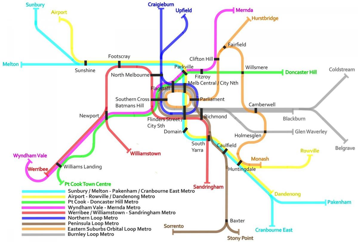 मेट्रो ट्रेन का नक्शा मेलबोर्न