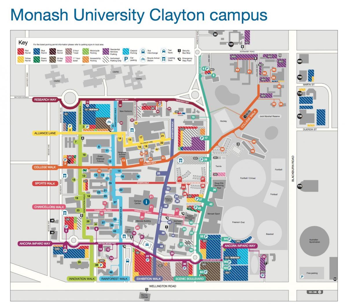 मोनाश विश्वविद्यालय क्लेटन नक्शा