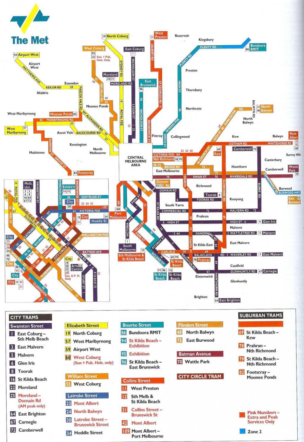 मेलबोर्न में सार्वजनिक परिवहन के नक्शे