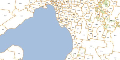 नक्शे के मेलबोर्न postcodes